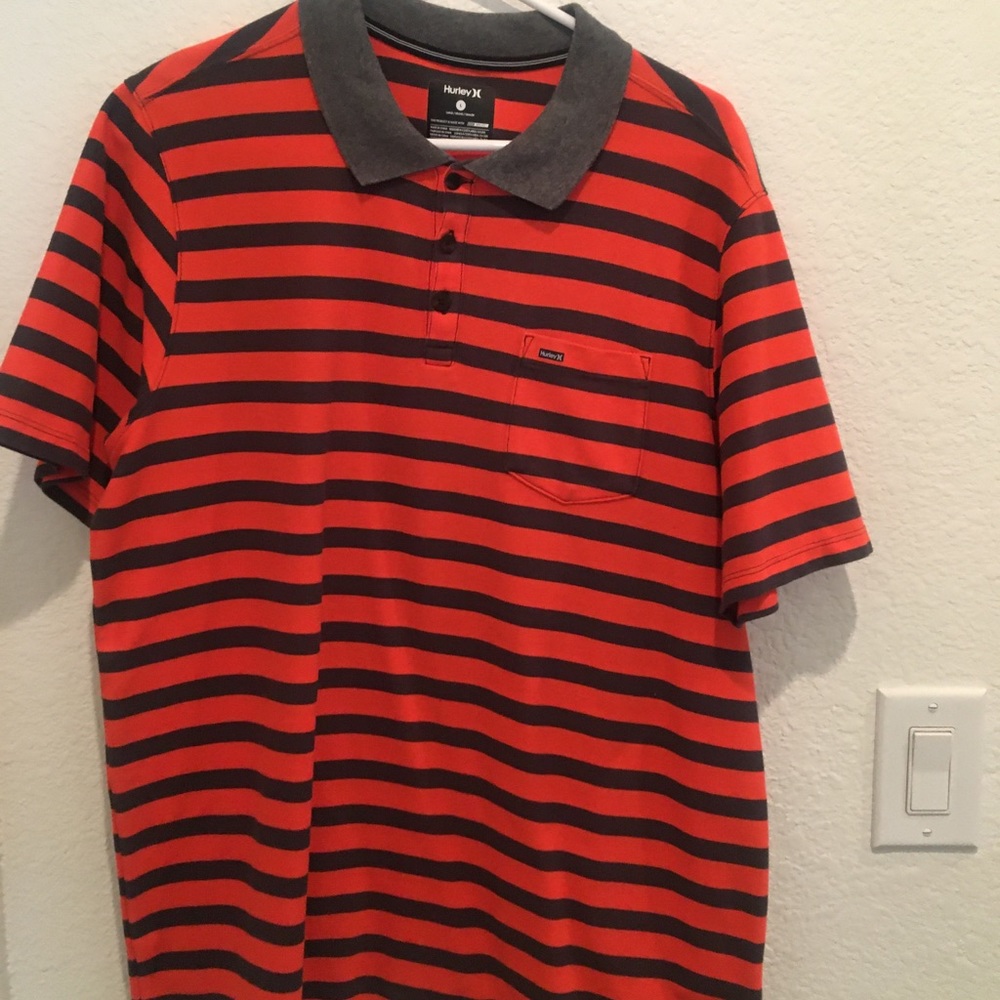 Hurley orange/gray striped polo size: L